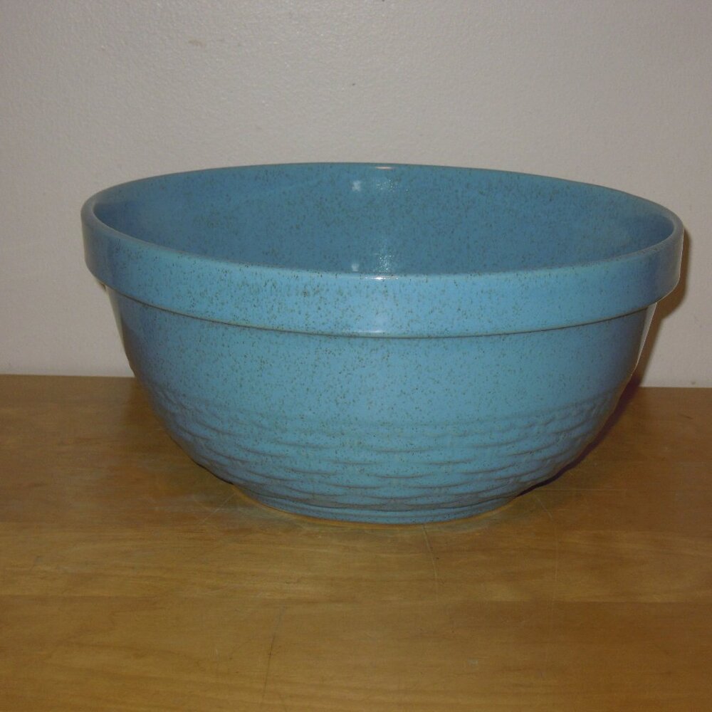 Vintage Sunburst Canada Large Mixing Bowl Basket Weave Flecktone RARE BLUE 11"